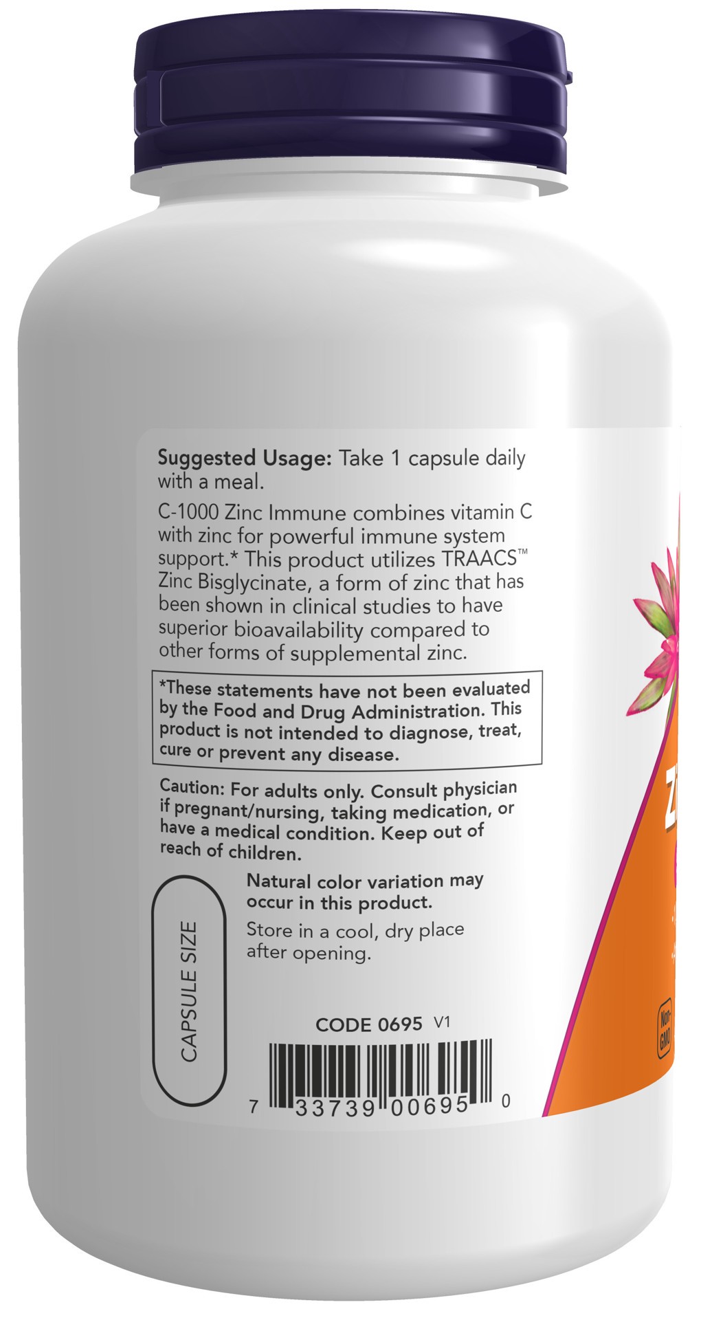 slide 4 of 4, NOW C-1000 Zinc Immune - 180 Veg Capsules, 1 ct