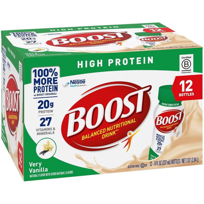 slide 2 of 5, Boost High Protein Nutritional Drink Very Vanilla Non-Caffeinated - 8 fl oz/12pk, 12 ct; 8 fl oz