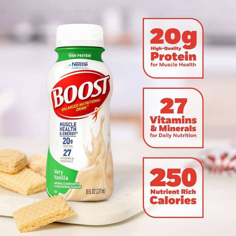 slide 3 of 8, Boost High Protein Nutritional Drink Very Vanilla Non-Caffeinated - 8 fl oz/12pk, 12 ct; 8 fl oz