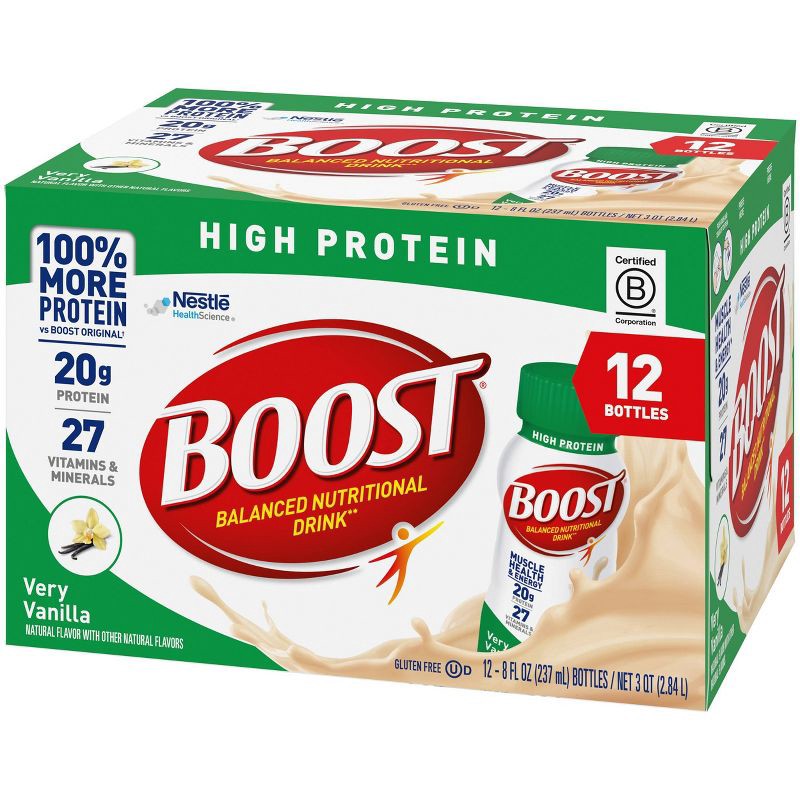 slide 3 of 5, Boost High Protein Nutritional Drink Very Vanilla Non-Caffeinated - 8 fl oz/12pk, 12 ct; 8 fl oz