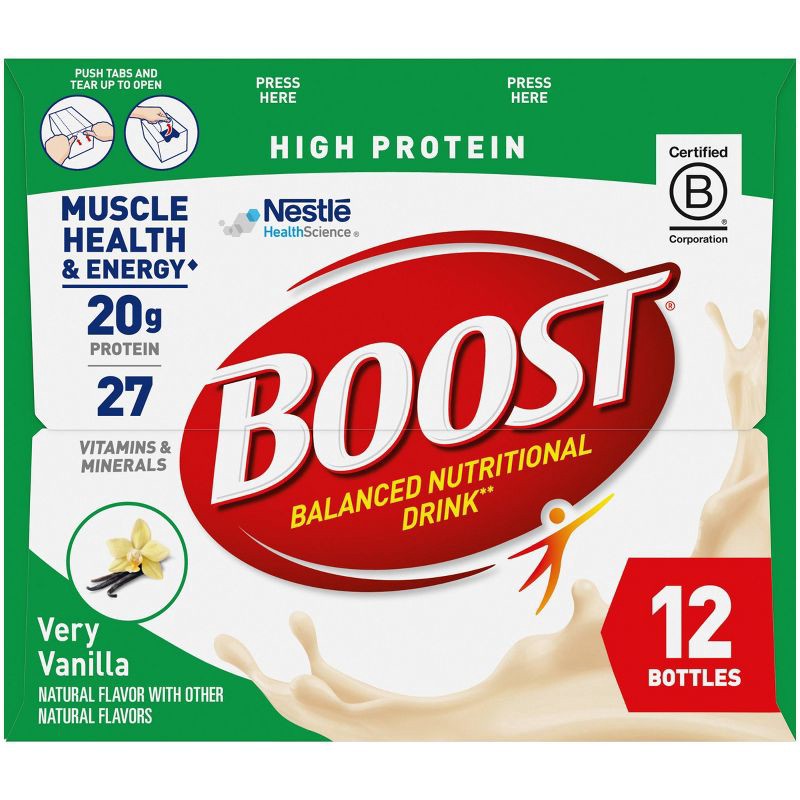 slide 5 of 5, Boost High Protein Nutritional Drink Very Vanilla Non-Caffeinated - 8 fl oz/12pk, 12 ct; 8 fl oz