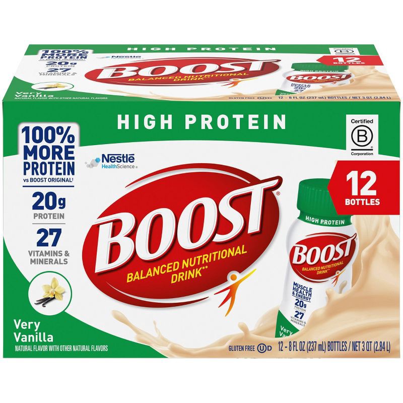 slide 1 of 5, Boost High Protein Nutritional Drink Very Vanilla Non-Caffeinated - 8 fl oz/12pk, 12 ct; 8 fl oz