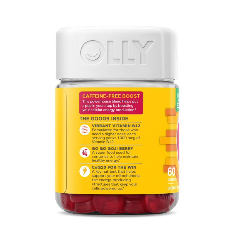 slide 6 of 7, OLLY Extra Strength Daily Energy, 1000 mcg, Vitamin B12 and Caffeine-Free Gummies - Berry Yuzu Flavor - 60ct, 60 ct