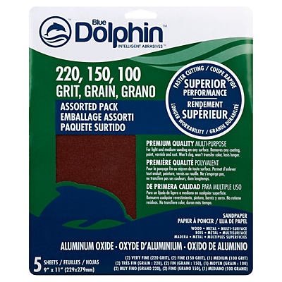 slide 1 of 2, Blue Dolphin Aluminum Oxide Assorted Sandpaper Sheets, 5 ct