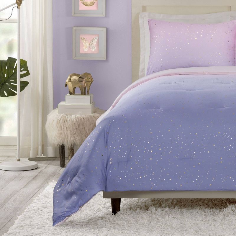 slide 1 of 4, Twin/Twin Extra Long Teen Ombre Foil Dot Comforter Set Pink/Blue/Metallic Gold - Makers Collective, 1 ct