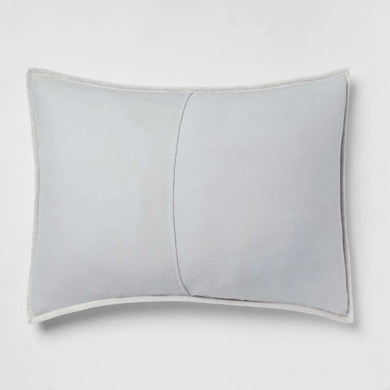 slide 3 of 3, Standard Luxe Diamond Stitch Velvet Quilt Sham Light Gray - Threshold™: OEKO-TEX Certified, Polyester, Machine Washable, 1 ct