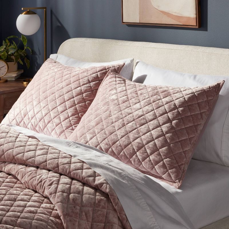 slide 2 of 3, Standard Luxe Diamond Stitch Velvet Quilt Sham Mauve - Threshold™: OEKO-TEX Certified, Polyester, Machine Washable, 1 ct