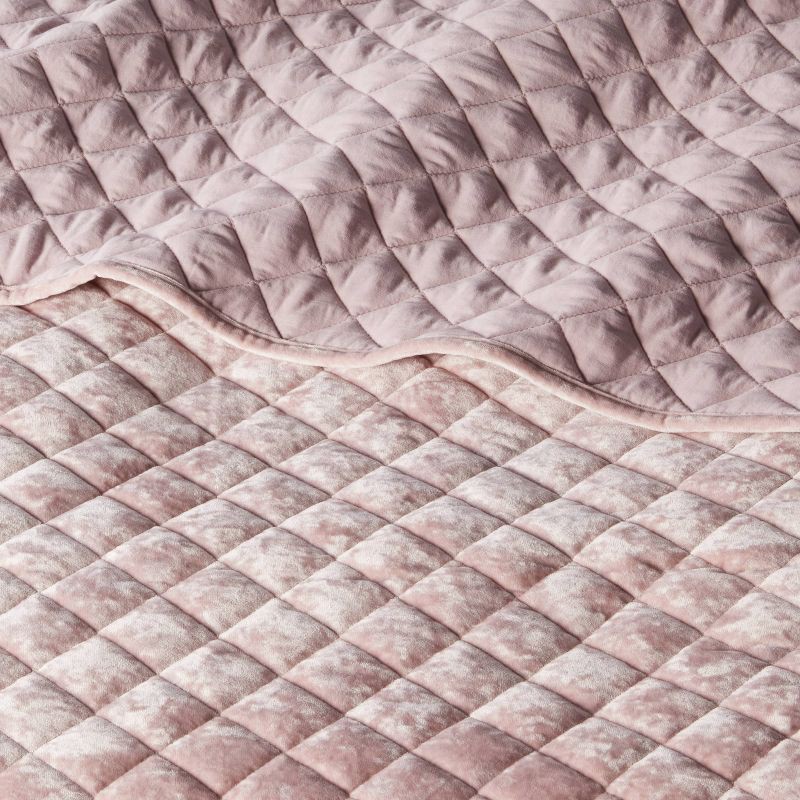 slide 3 of 3, King Luxe Diamond Stitch Velvet Quilt Mauve - Threshold™: OEKO-TEX Certified, Polyester Fill, Year-Round Comfort, 1 ct