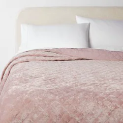 King Luxe Diamond Stitch Velvet Quilt Mauve - Threshold™: OEKO-TEX Certified, Polyester Fill, Year-Round Comfort