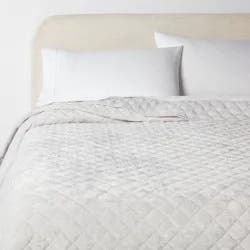 King Luxe Diamond Stitch Velvet Quilt Light Gray - Threshold™: OEKO-TEX Certified, Polyester Fill, Machine Washable