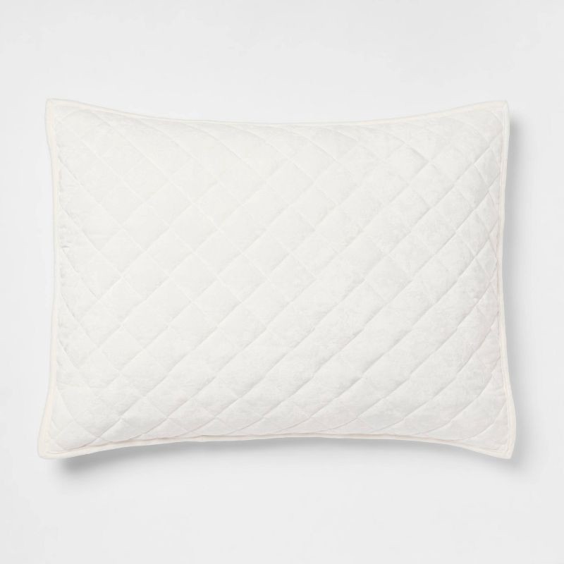 slide 1 of 3, Standard Luxe Diamond Stitch Velvet Quilt Sham Ivory - Threshold™: OEKO-TEX Certified, Machine Washable, No Flange, 1 ct