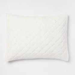 Standard Luxe Diamond Stitch Velvet Quilt Sham Ivory - Threshold™: OEKO-TEX Certified, Machine Washable, No Flange