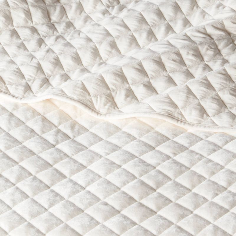 slide 3 of 3, King Luxe Diamond Stitch Velvet Quilt Ivory - Threshold™: OEKO-TEX Certified, Polyester Fill, Machine Washable, 1 ct