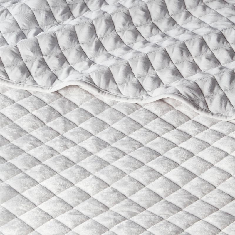 slide 3 of 3, Full/Queen Luxe Diamond Stitch Velvet Quilt Light Gray - Threshold™: OEKO-TEX Certified, Machine Washable, Year-Round Comfort, 1 ct