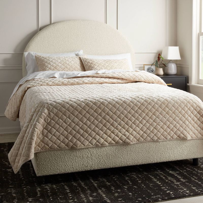 slide 2 of 3, King Luxe Diamond Stitch Velvet Quilt Khaki - Threshold™, 1 ct