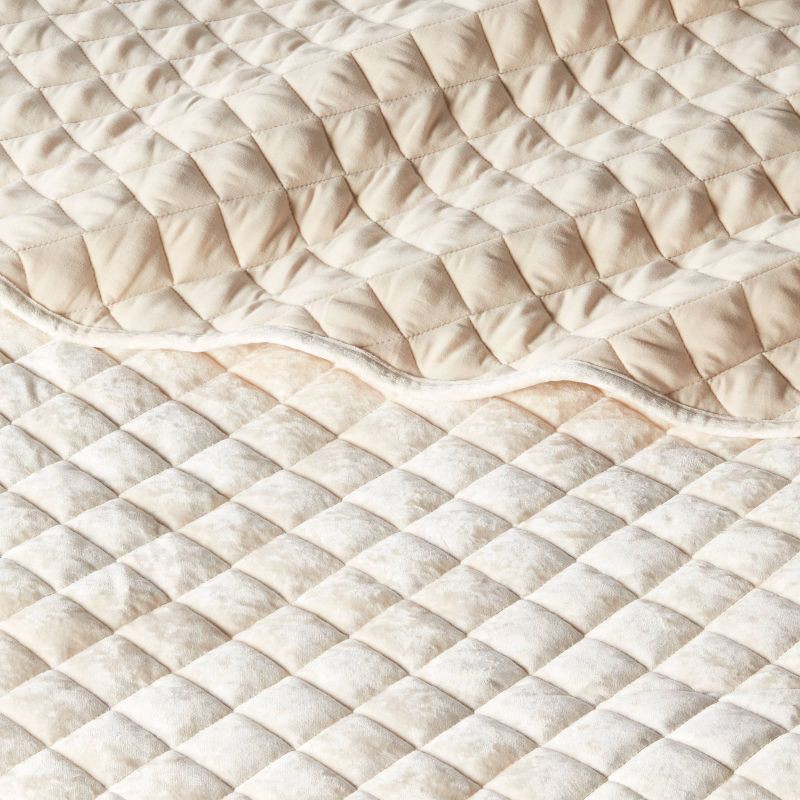 slide 3 of 3, King Luxe Diamond Stitch Velvet Quilt Khaki - Threshold™, 1 ct