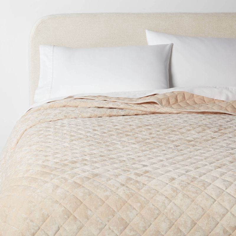 slide 1 of 3, King Luxe Diamond Stitch Velvet Quilt Khaki - Threshold™, 1 ct