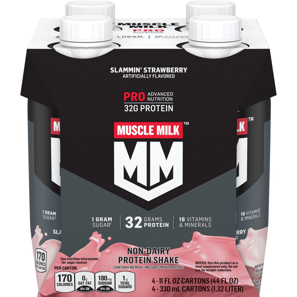 slide 1 of 1, Muscle Milk Pro Series Non-Dairy Protein Shake Slammin' Strawberry Artificially Flavored 11 Fl Oz 4 Count, 4 ct