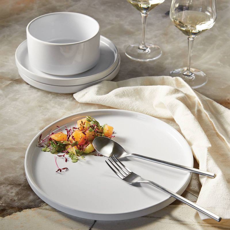 slide 2 of 6, 12pc Stoneware Stella Dinnerware Sets White - Threshold™: Solid Dishware Set, Service for 4, Microwave & Dishwasher Safe, 12 ct