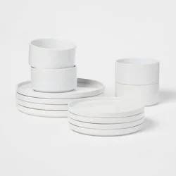 12pc Stoneware Stella Dinnerware Sets White - Threshold™: Solid Dishware Set, Service for 4, Microwave & Dishwasher Safe