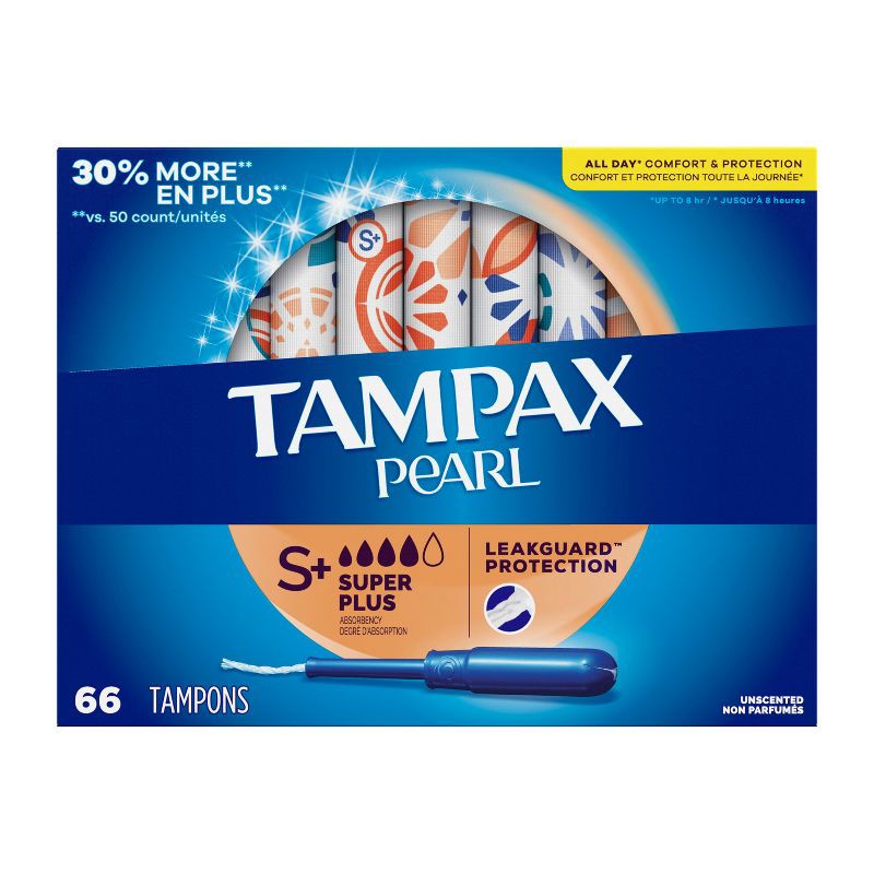 slide 9 of 10, Tampax Pearl Super Plus Absorbency Tampons - Unscented - 66ct, 66 ct