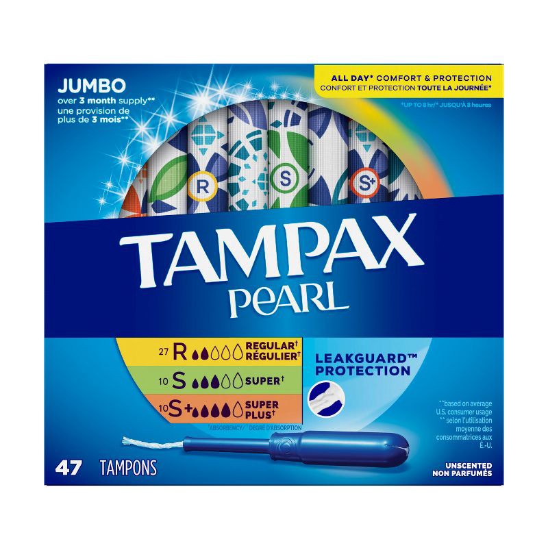 slide 10 of 10, Tampax Pearl Triple Pack Tampons - Regular/Super/Super Plus/ - Unscented - 47ct, 47 ct