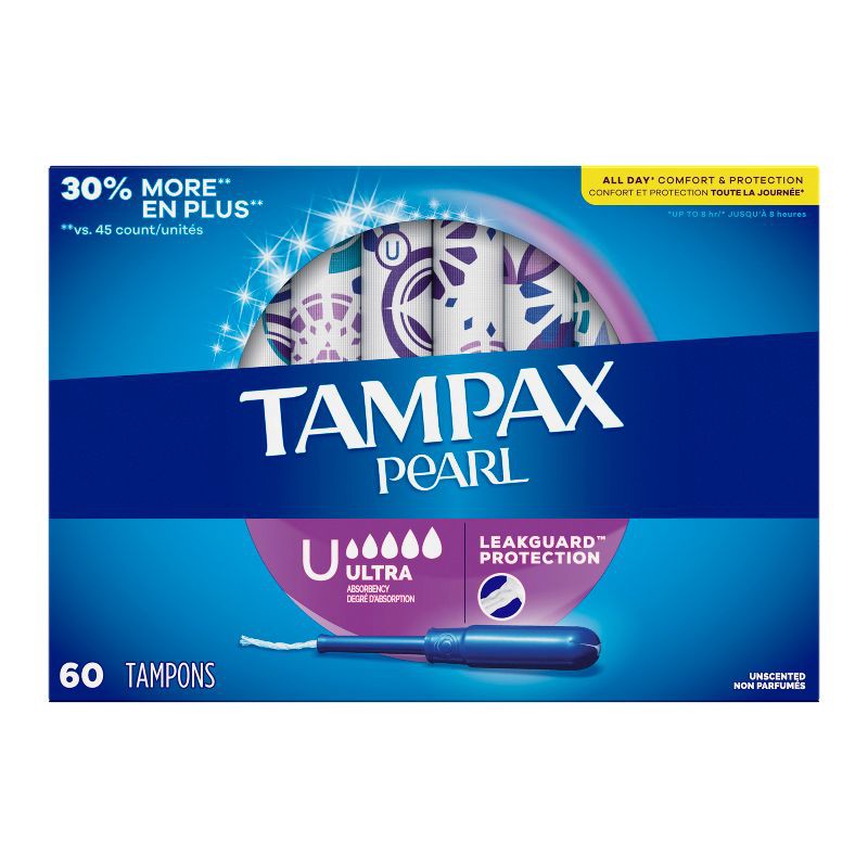 slide 2 of 10, Tampax Pearl Ultra Absorbency with LeakGuard Braid Tampons - Unscented - 60ct, 60 ct