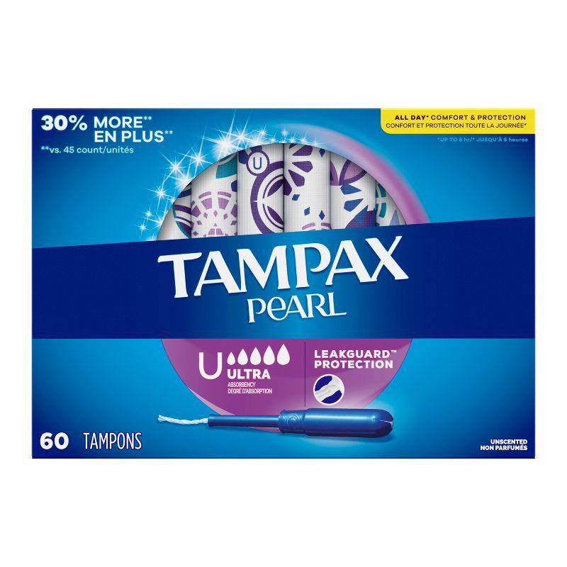 slide 9 of 10, Tampax Pearl Ultra Absorbency with LeakGuard Braid Tampons - Unscented - 60ct, 60 ct