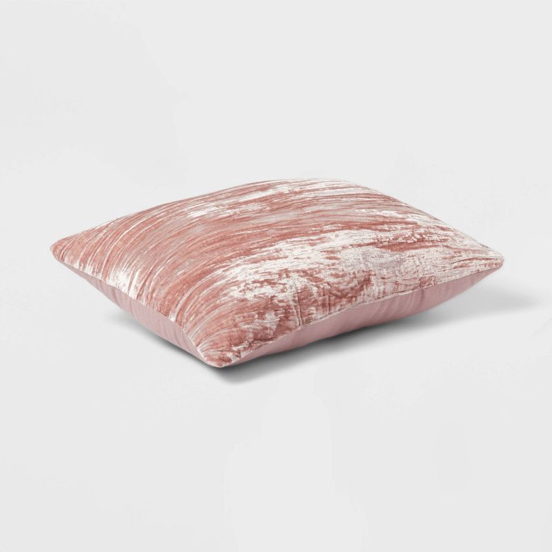 slide 3 of 4, 14"x20" Luxe Velvet Oblong Decorative Pillow Mauve - Threshold™: Indoor Polyester Fiber Filled, Knife Edge Design, 1 ct