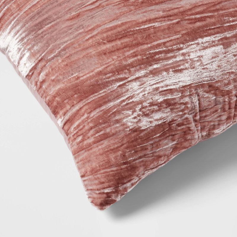 slide 4 of 4, 14"x20" Luxe Velvet Oblong Decorative Pillow Mauve - Threshold™: Indoor Polyester Fiber Filled, Knife Edge Design, 1 ct