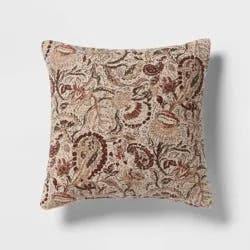 18"x18" Traditional Paisley Square Decorative Pillow Beige/Brown - Threshold