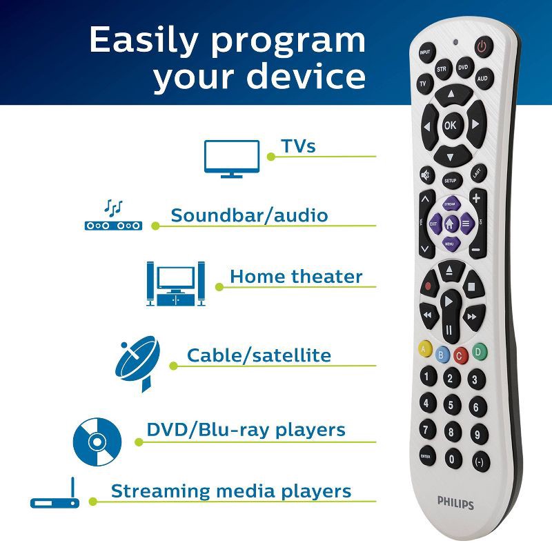 slide 3 of 8, Philips 4-Device Universal Remote Control Pearl White, 1 ct