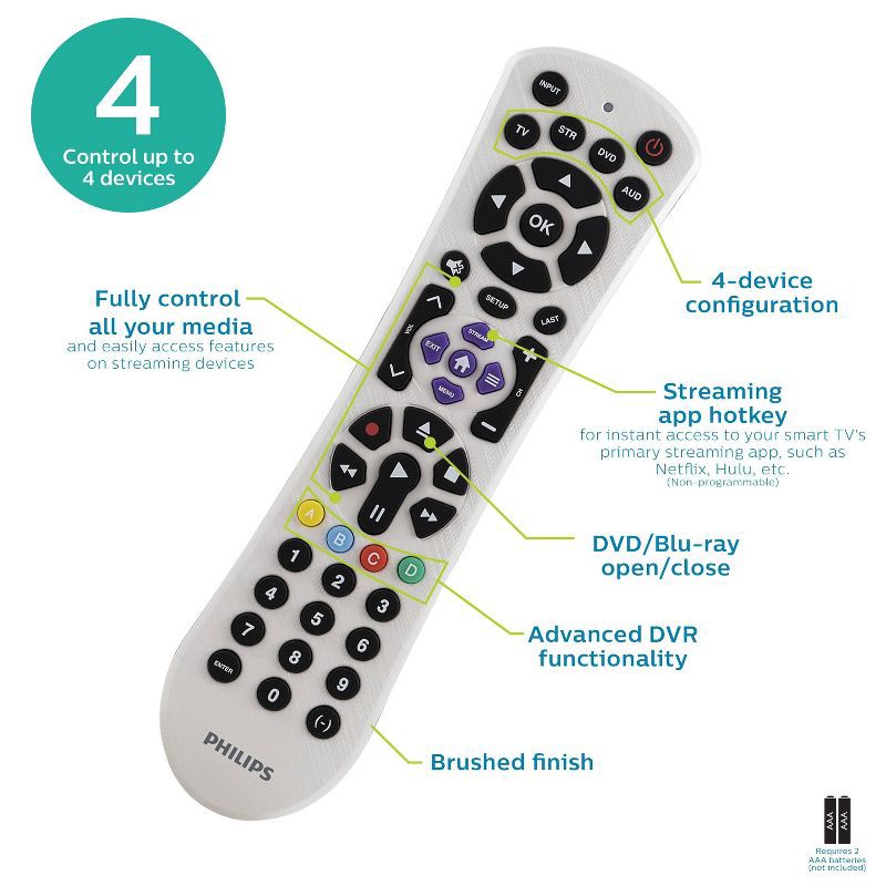 slide 4 of 8, Philips 4-Device Universal Remote Control Pearl White, 1 ct