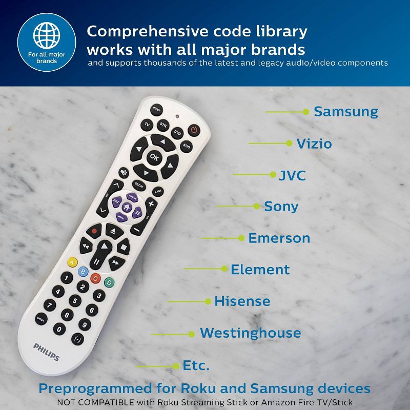 slide 5 of 8, Philips 4-Device Universal Remote Control Pearl White, 1 ct