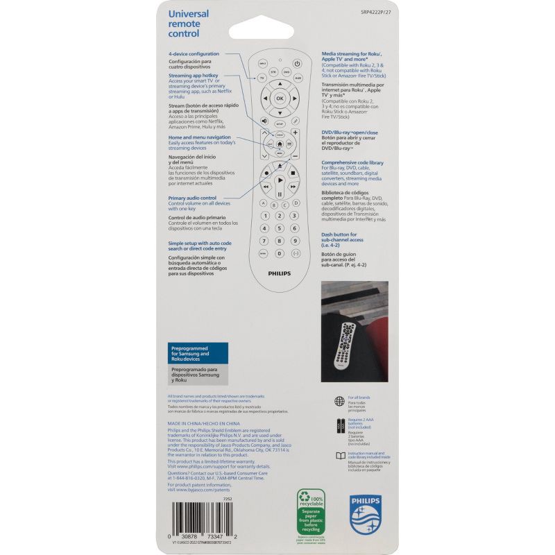 slide 8 of 8, Philips 4-Device Universal Remote Control Pearl White, 1 ct