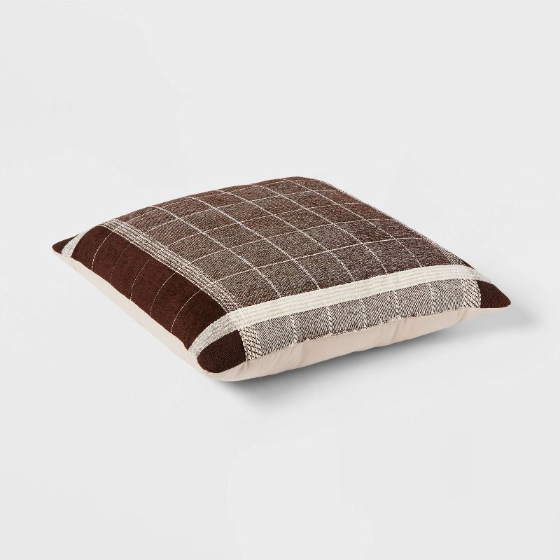 slide 2 of 4, 24"x24" Euro Traditional Woven Plaid Decorative Pillow Brown - Threshold, 1 ct