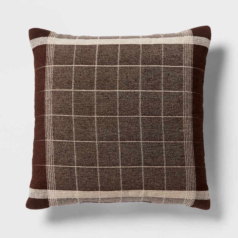 slide 1 of 4, 24"x24" Euro Traditional Woven Plaid Decorative Pillow Brown - Threshold, 1 ct