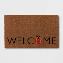 1'6"x2'6" 'Welcome' Pumpkin Coir Halloween Doormat Natural - Hyde & EEK! Boutique