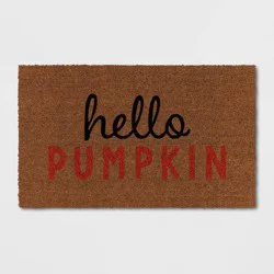 1'6"x2'6" 'Hello' Pumpkin Coir Halloween Doormat Natural - Hyde & EEK! Boutique