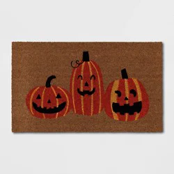 1'6"x2'6" Three Pumpkin Halloween Coir Doormat Natural - Hyde & EEK! Boutique
