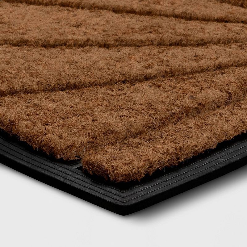 slide 3 of 4, 1'6"x2'6" Half Moon Rubber Coir Doormat Black - Threshold™: Outdoor Front Welcome Mat, Traditional Sun Pattern, 1 ct