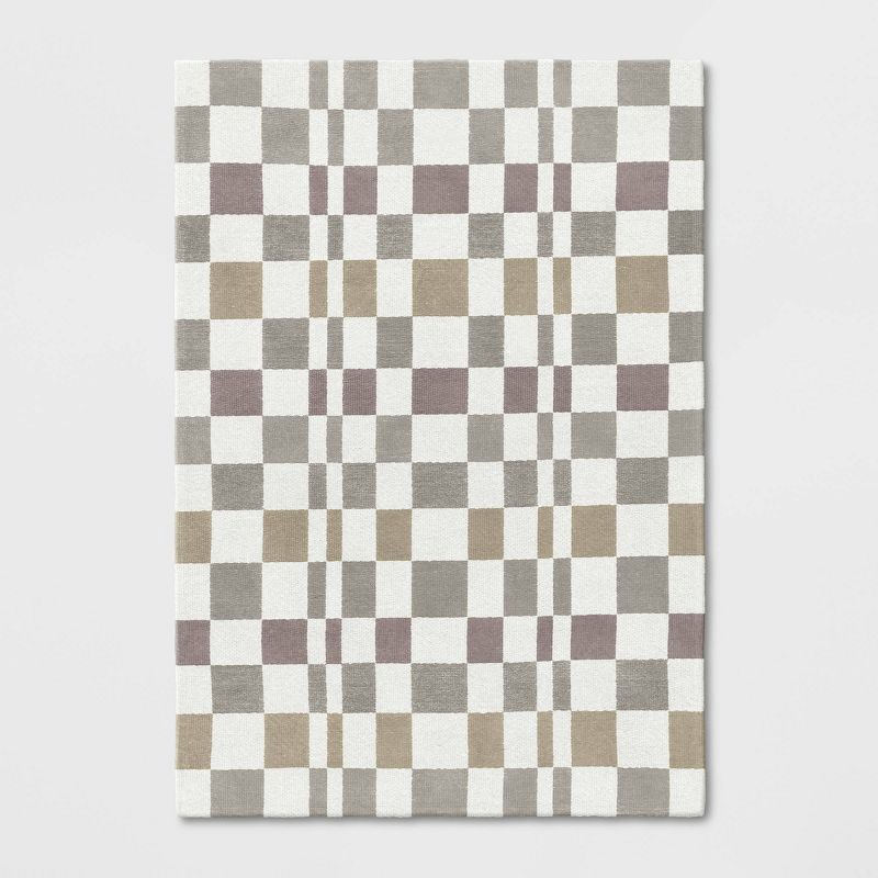 slide 1 of 4, 5'x7' Checkered Woven Flatweave Area Rug White - Threshold™, 1 ct