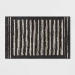 2&#x27;6&quot;x4&#x27; Washable Washable Knitted Stripe Accent Rug Gray - Threshold™: Indoor Low Pile Modern Rectangle Rug