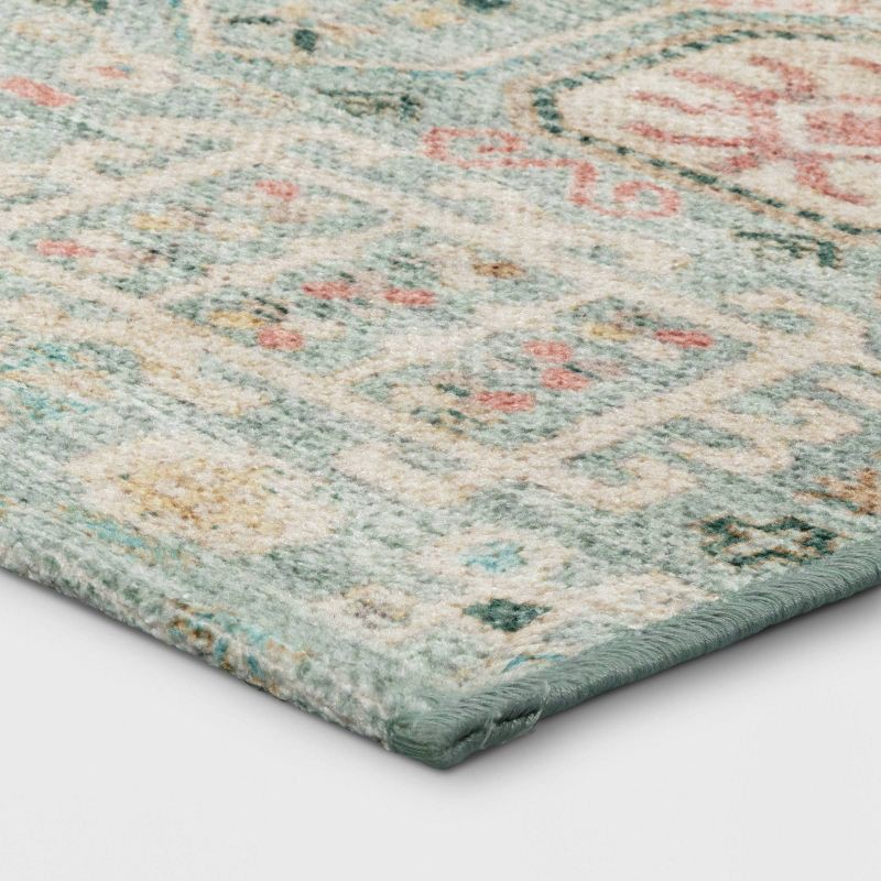 slide 3 of 4, 2'3"x3'9" Washable Persian Style Accent Rug Green - Threshold™: Indoor Throw Rug, Machine Washable, Flat Pile, 1 ct