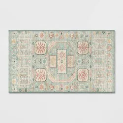 2'3"x3'9" Washable Persian Style Accent Rug Green - Threshold™: Indoor Throw Rug, Machine Washable, Flat Pile