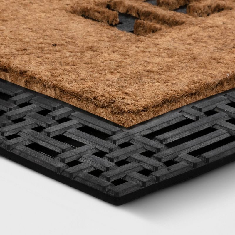 slide 3 of 4, 1'11"x2'11" 'Hello' Rubber Coir Doormat Natural/Black - Threshold™: Outdoor Welcome Mat, Front Door Decor, 1 ct