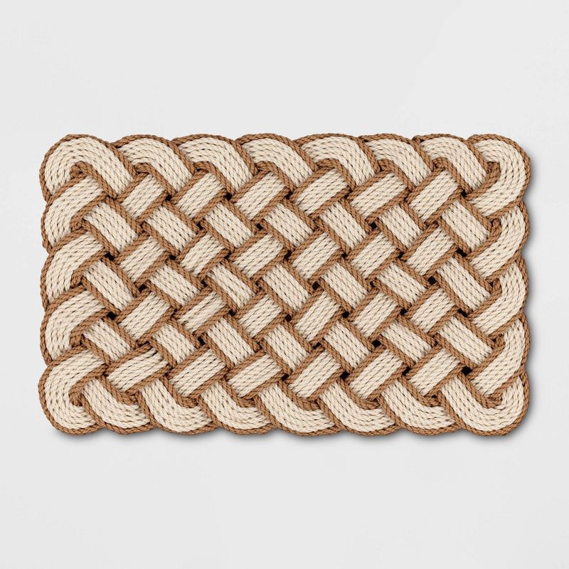 slide 1 of 4, 1'6"x2'6" Lovers Knot Coir Doormat Cream/Brown - Threshold™: Outdoor High Pile Basket Weave Front Door Mat, 1 ct