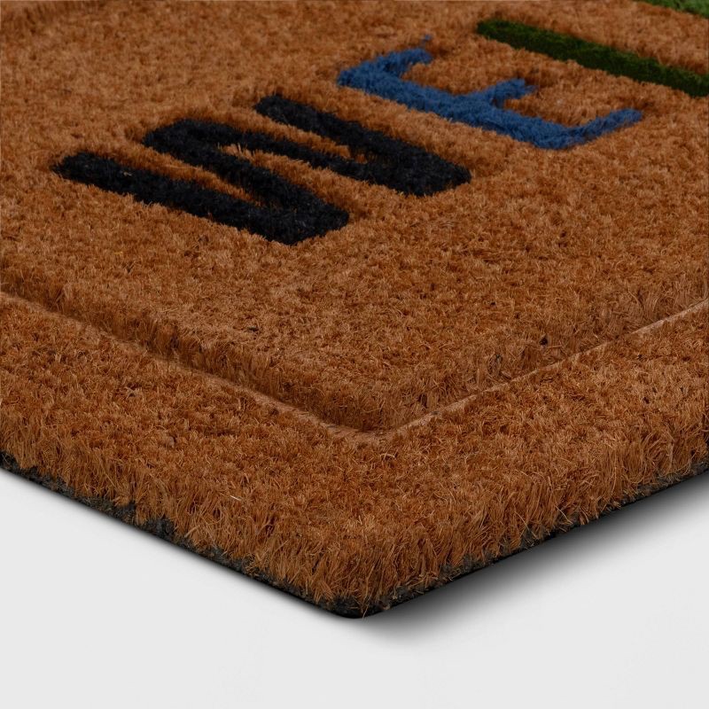 slide 3 of 4, 1'6"x2'6" 'Welcome' Coir Doormat Multi/Natural - Threshold™: Outdoor Rug, Rainbow Pattern, Medium Pile, 1 ct