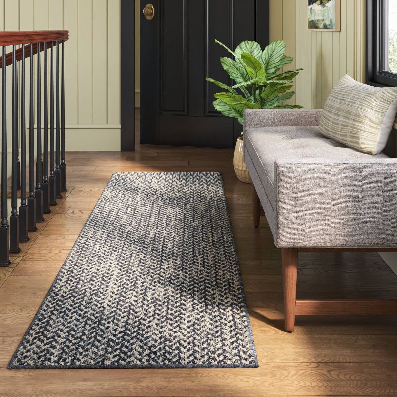 slide 2 of 4, 2'x7' Washable Weave Herringbone Runner Rug Indigo - Threshold™, 1 ct