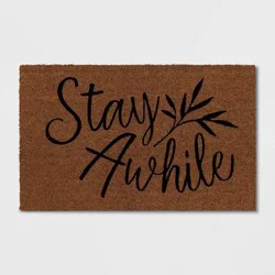 1'6"x2'6" Stay Awhile Coir Doormat Natural - Threshold™: Outdoor Welcome Mat, Medium Pile, Rectangle Shape